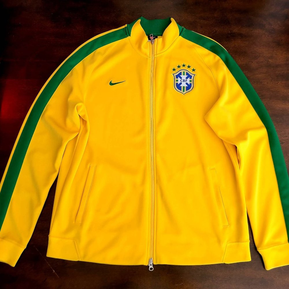 Brazil Soccer Jacket Yellow Mens Size XL Full Zip National Soccer CBF Vintage
